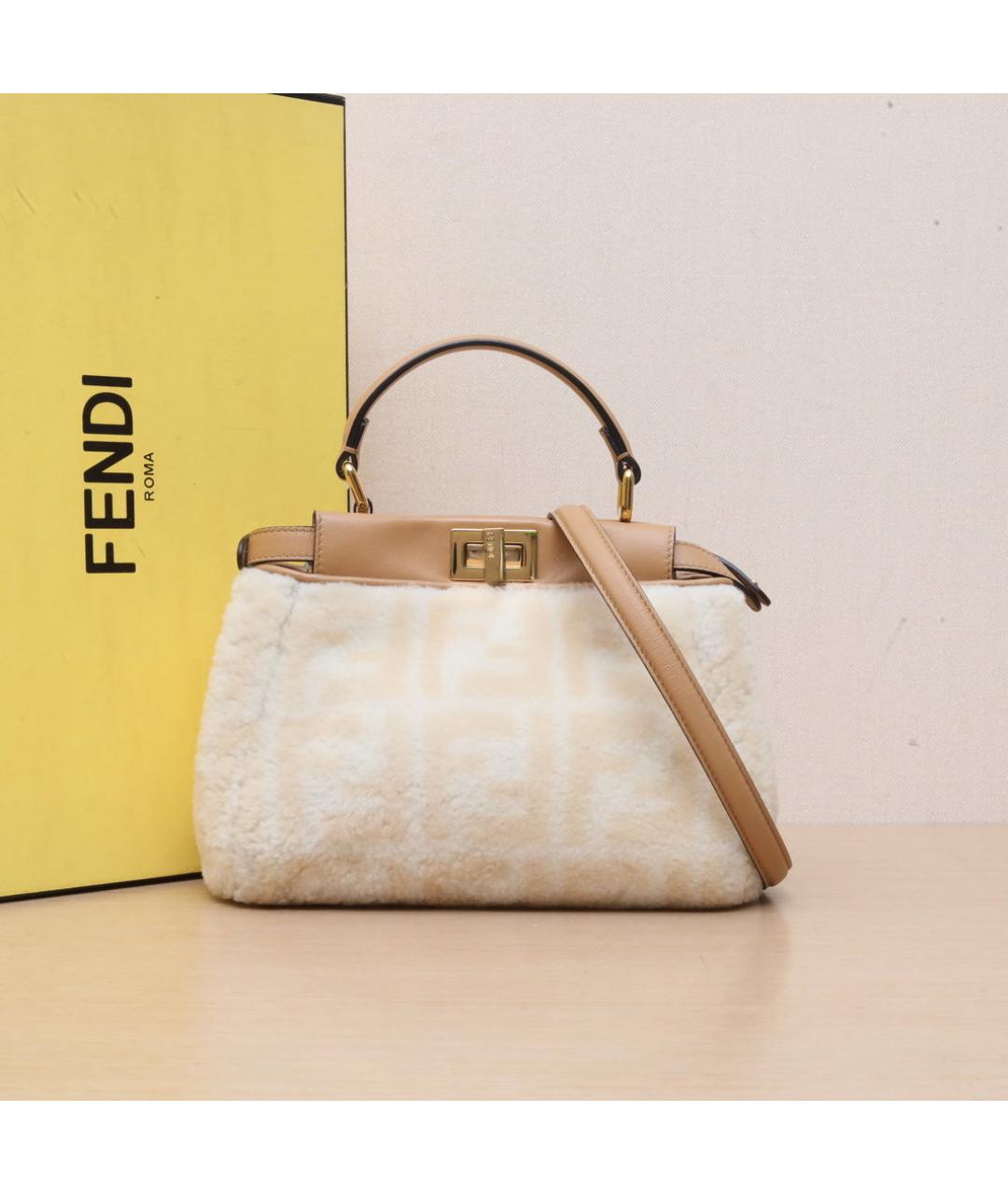 FENDI Бежевая шерстяная сумка через плечо, фото 2