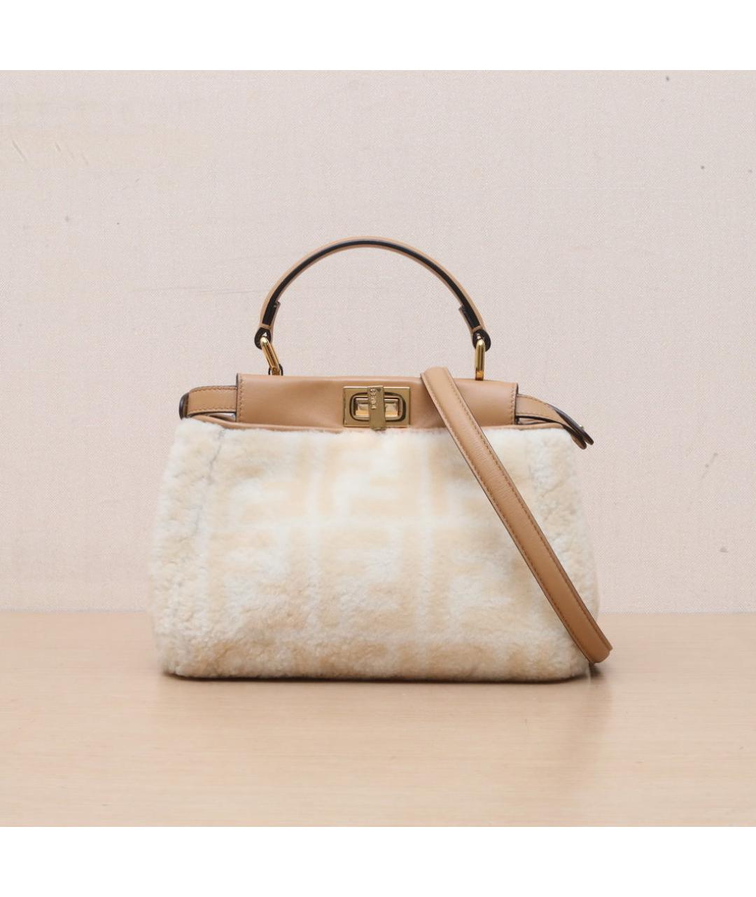 FENDI Бежевая шерстяная сумка через плечо, фото 3