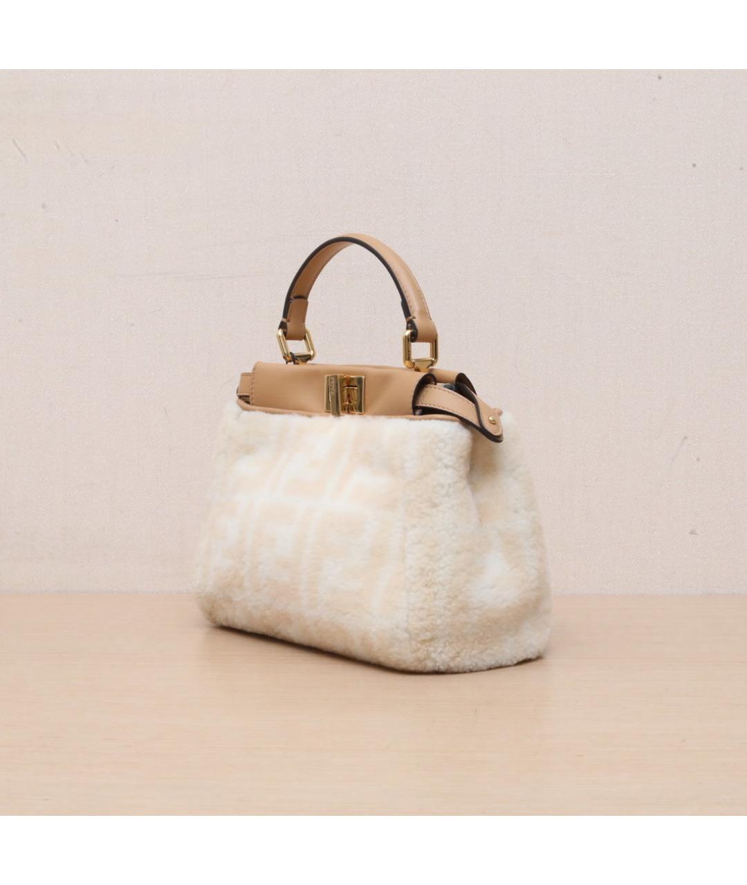 FENDI Бежевая шерстяная сумка через плечо, фото 4