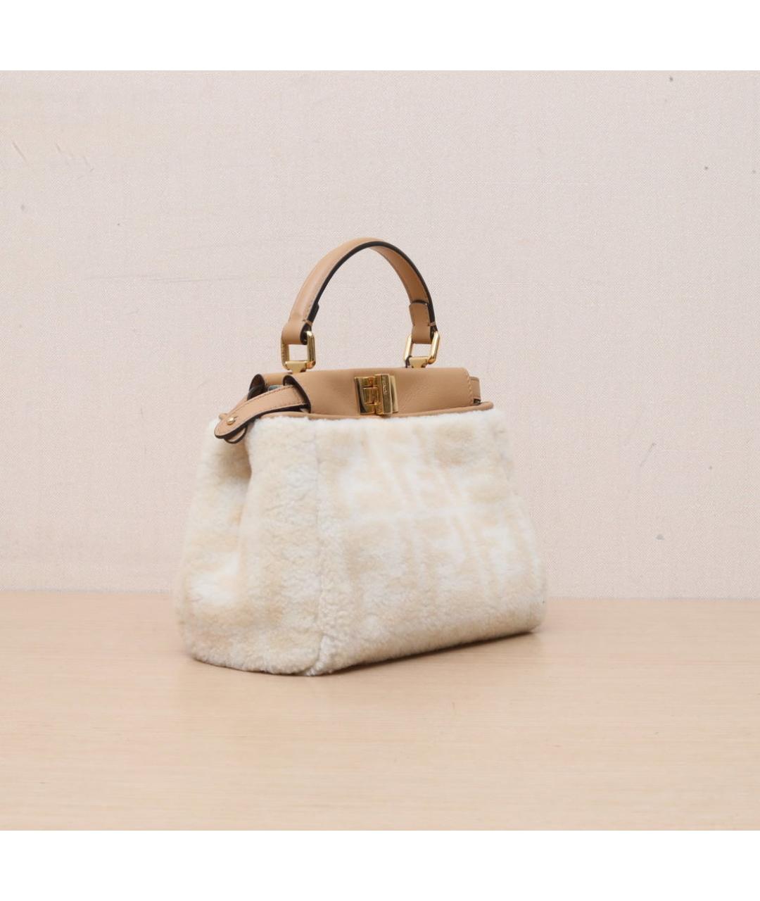 FENDI Бежевая шерстяная сумка через плечо, фото 6