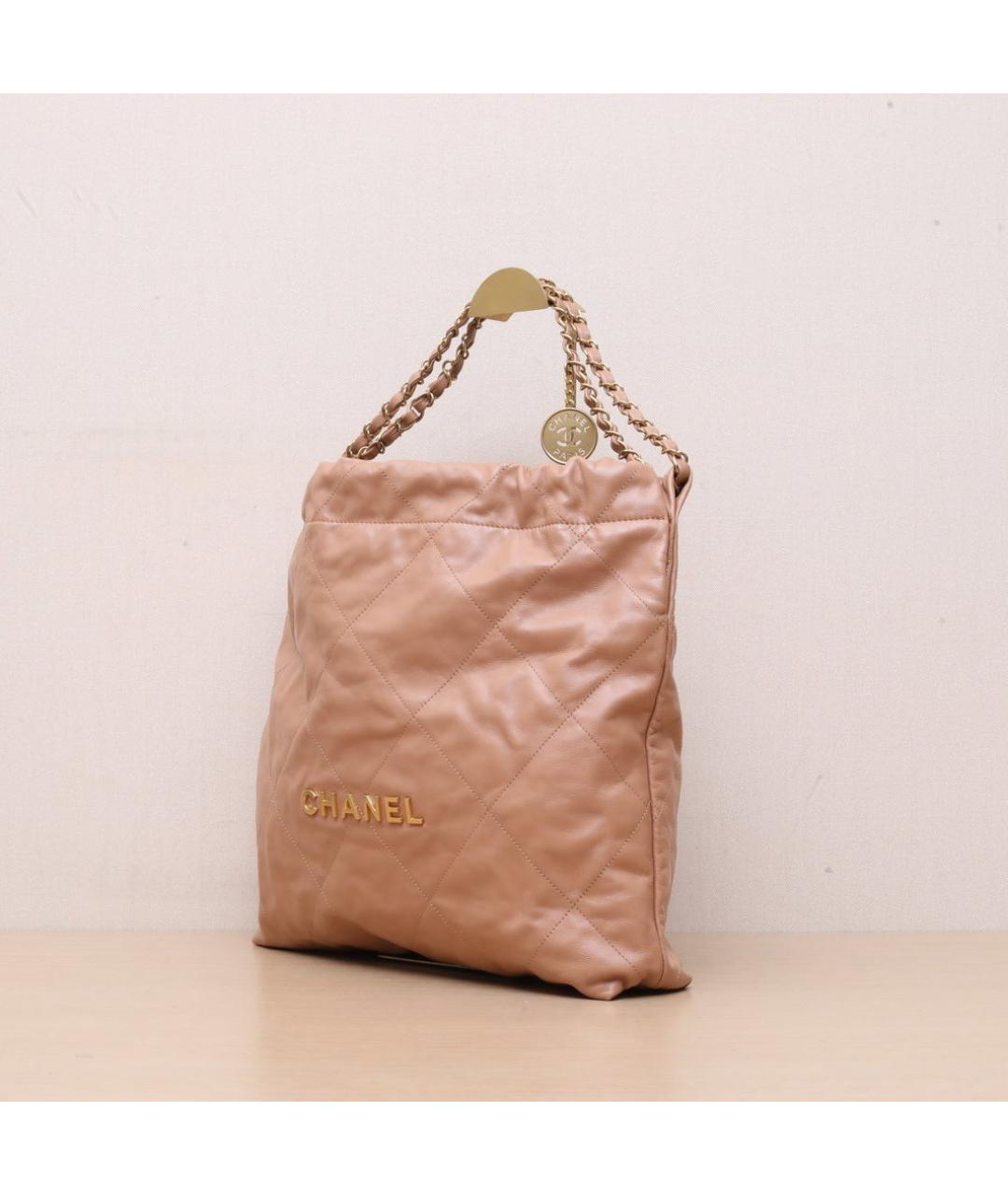 CHANEL Бежевая кожаная сумка через плечо, фото 4
