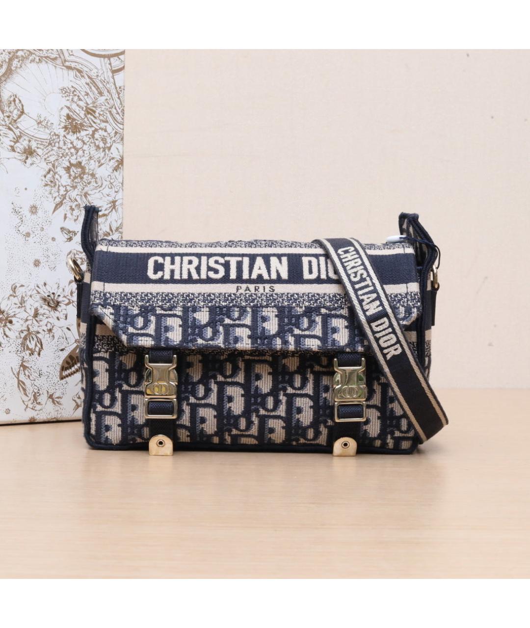 CHRISTIAN DIOR Темно-синяя тканевая сумка через плечо, фото 2