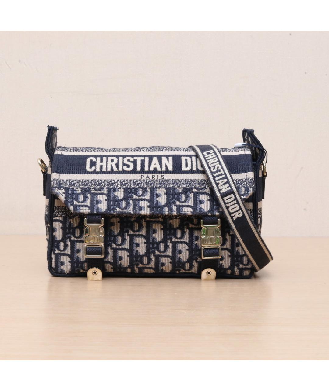 CHRISTIAN DIOR Темно-синяя тканевая сумка через плечо, фото 3