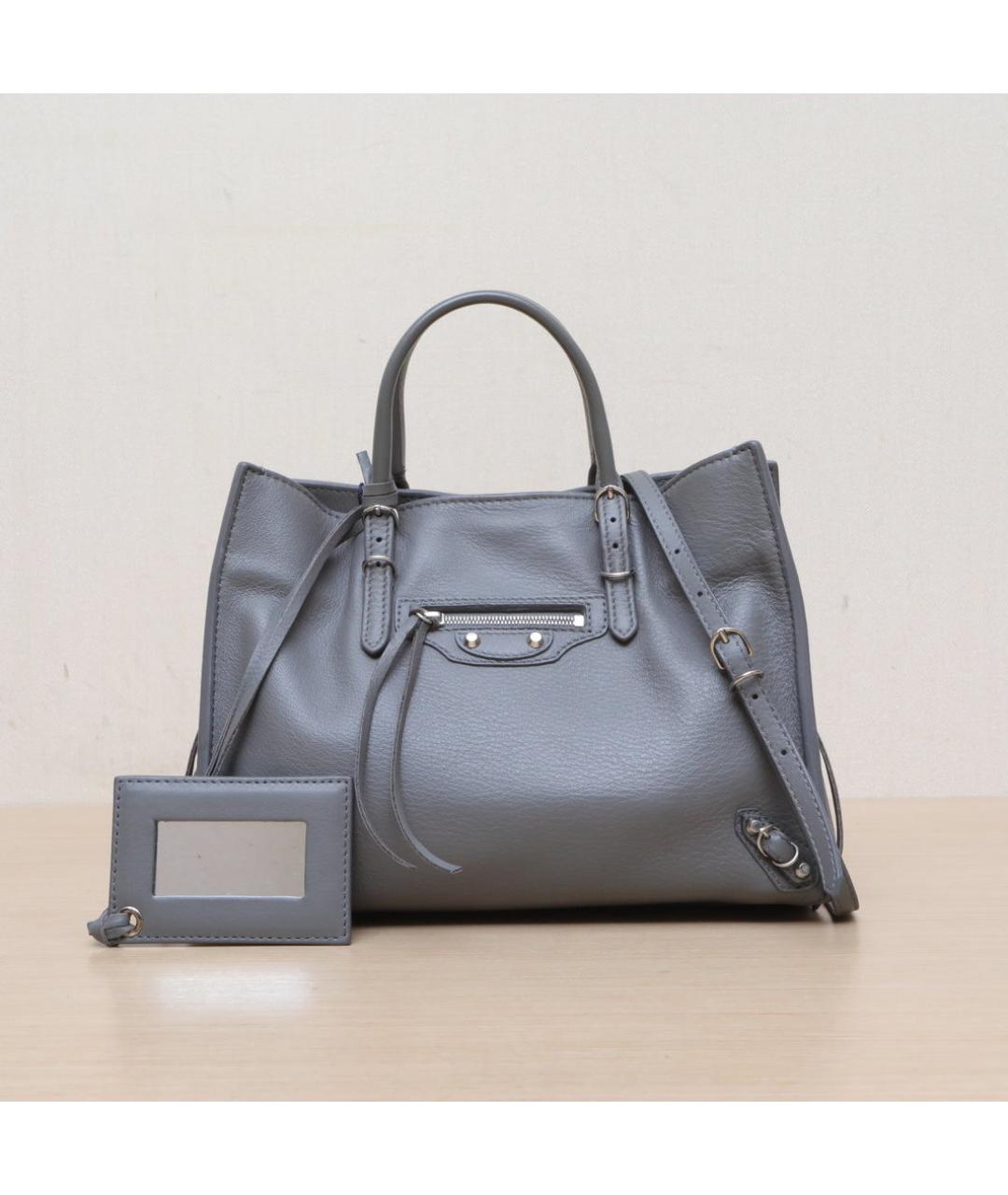 BALENCIAGA Серая кожаная сумка через плечо, фото 3