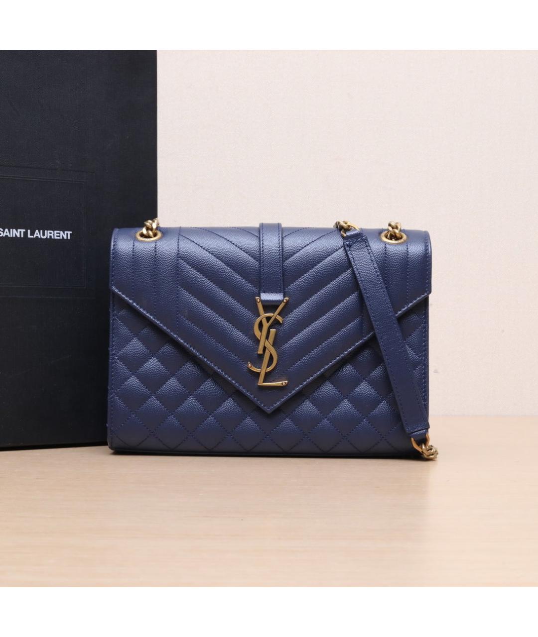 SAINT LAURENT Темно-синяя кожаная сумка через плечо, фото 2