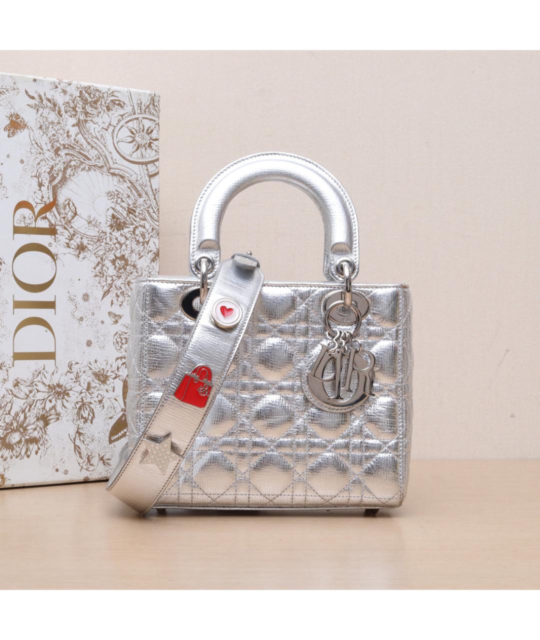 CHRISTIAN DIOR Серебряная кожаная сумка через плечо, фото 2