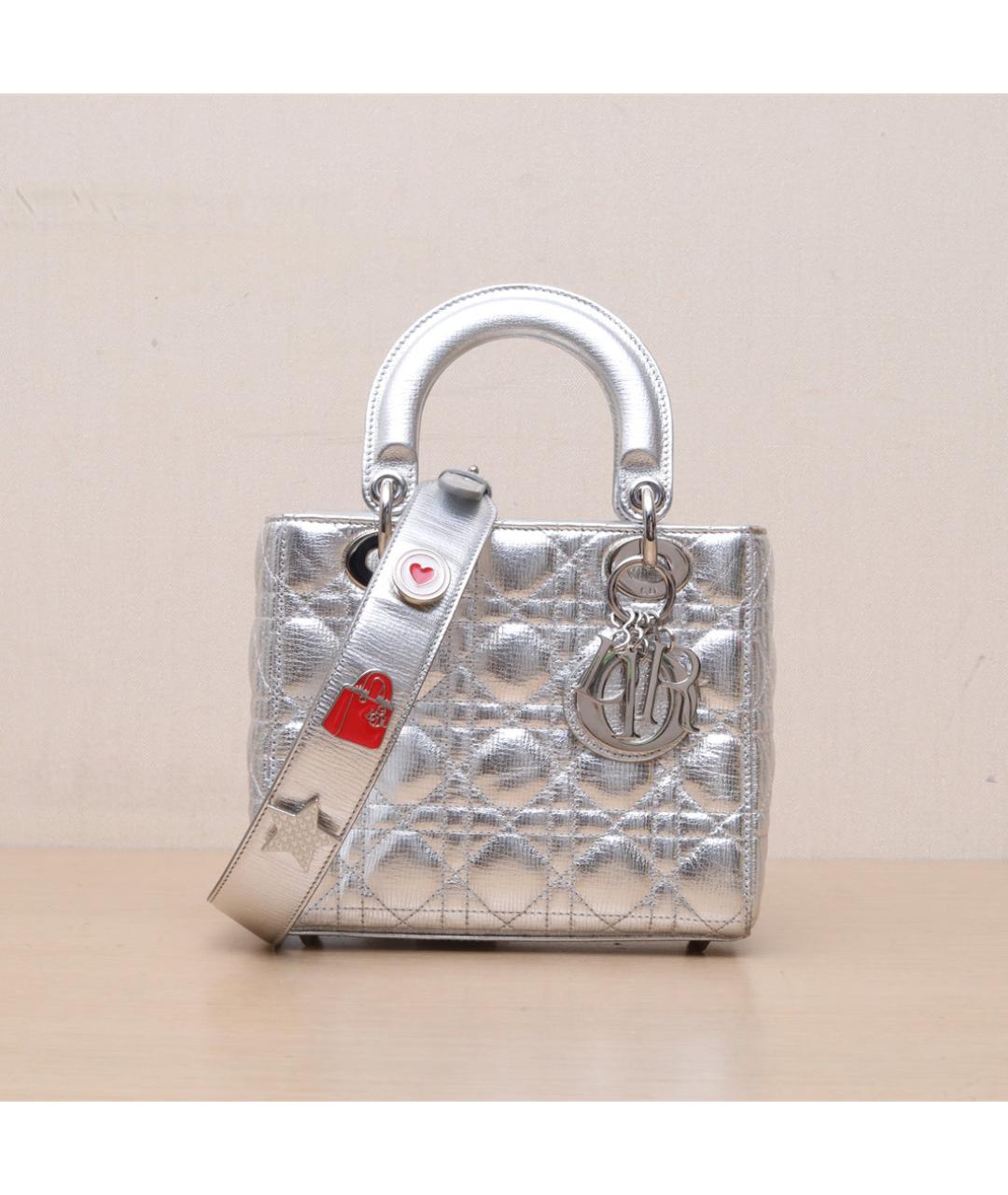 CHRISTIAN DIOR Серебряная кожаная сумка через плечо, фото 3
