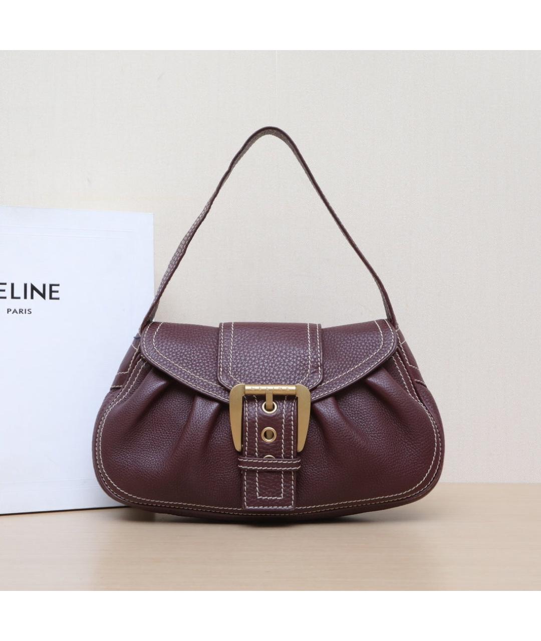 CELINE Бордовая кожаная сумка через плечо, фото 2