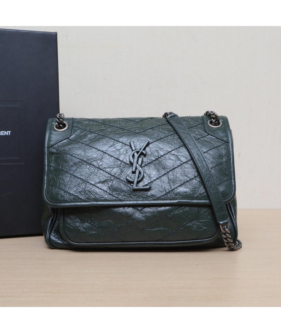 SAINT LAURENT Зеленая кожаная сумка через плечо, фото 2