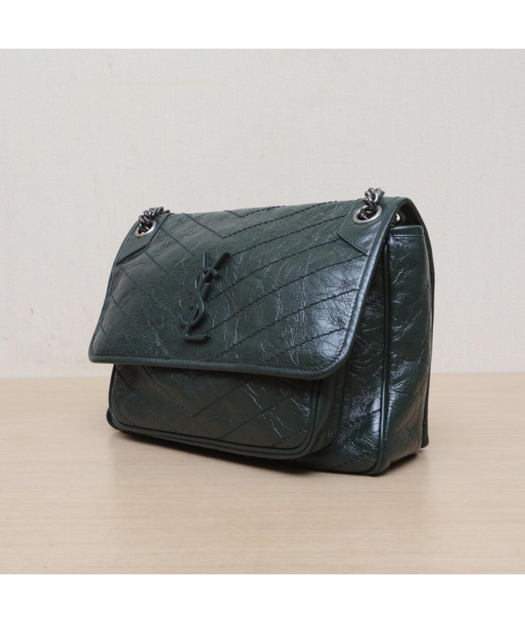 SAINT LAURENT Зеленая кожаная сумка через плечо, фото 4