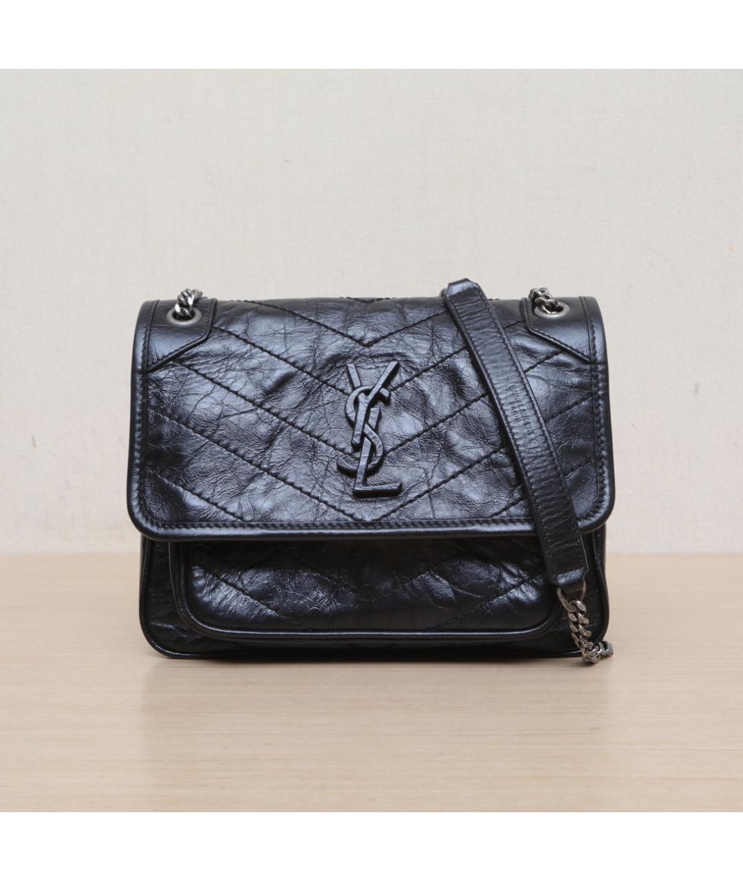 SAINT LAURENT Черная кожаная сумка через плечо, фото 3