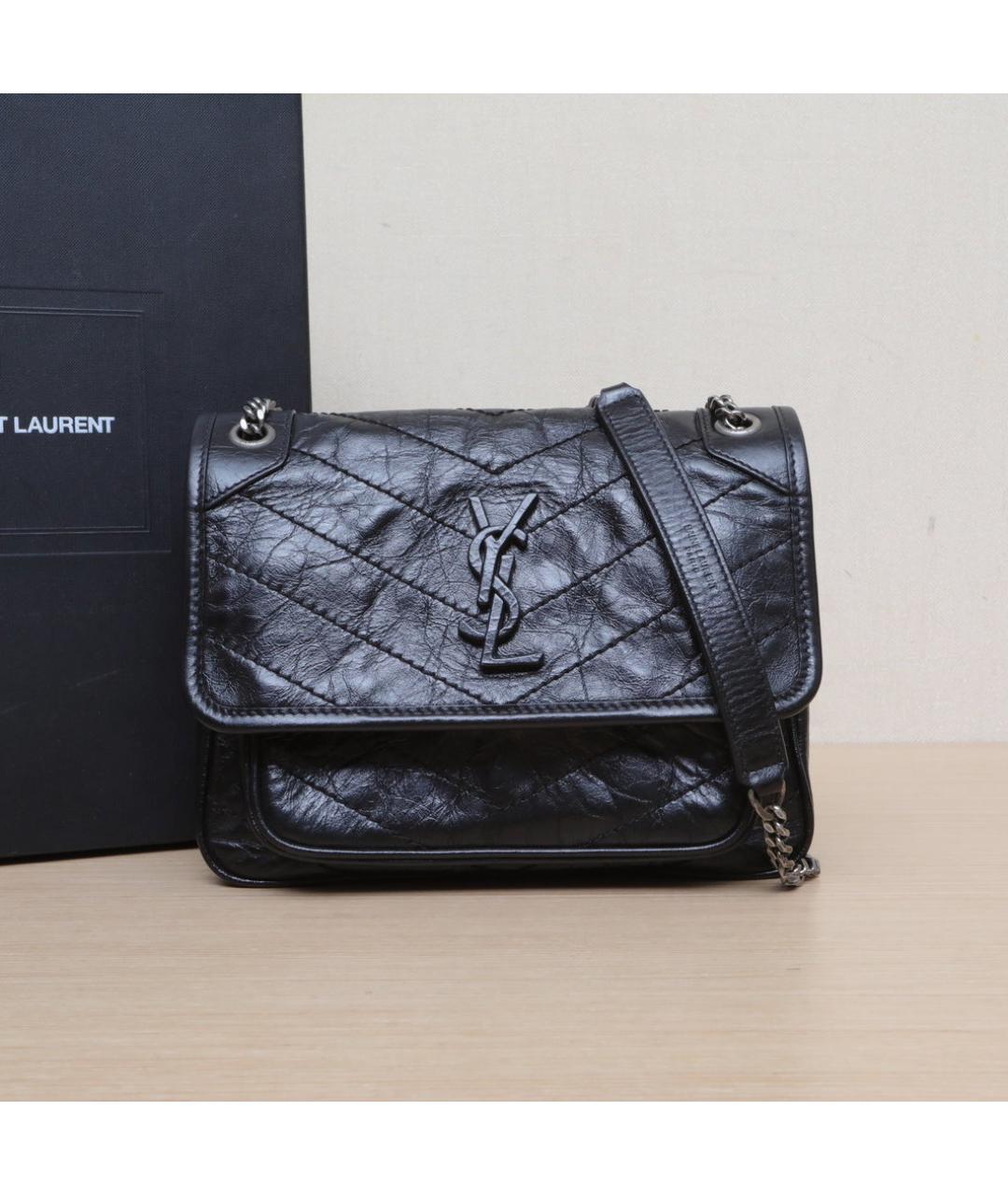 SAINT LAURENT Черная кожаная сумка через плечо, фото 2