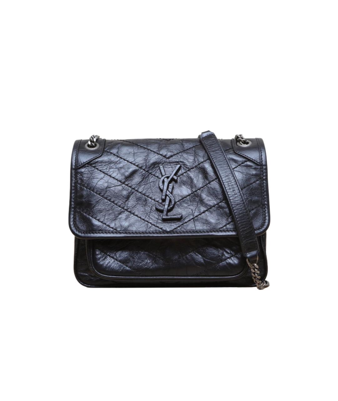 SAINT LAURENT Черная кожаная сумка через плечо, фото 1