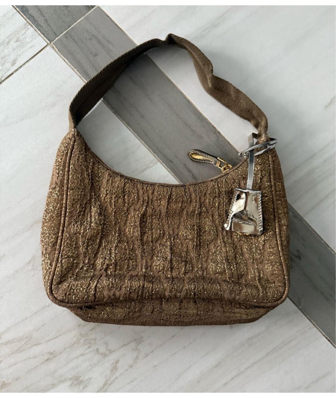 PRADA Золотая тканевая сумка с короткими ручками, фото 3