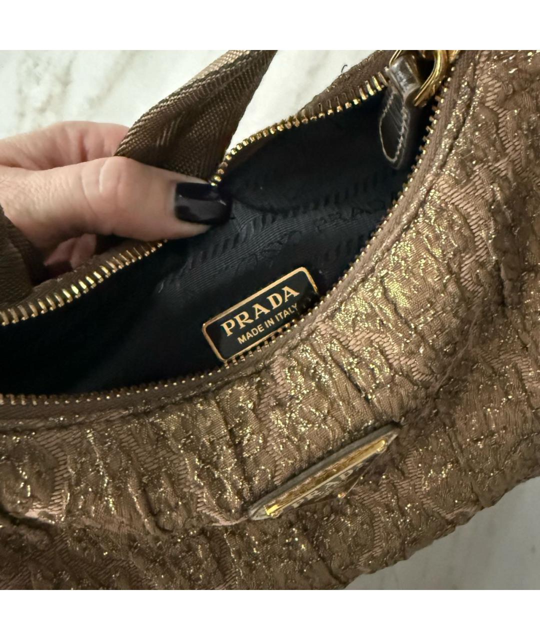 PRADA Золотая тканевая сумка с короткими ручками, фото 4
