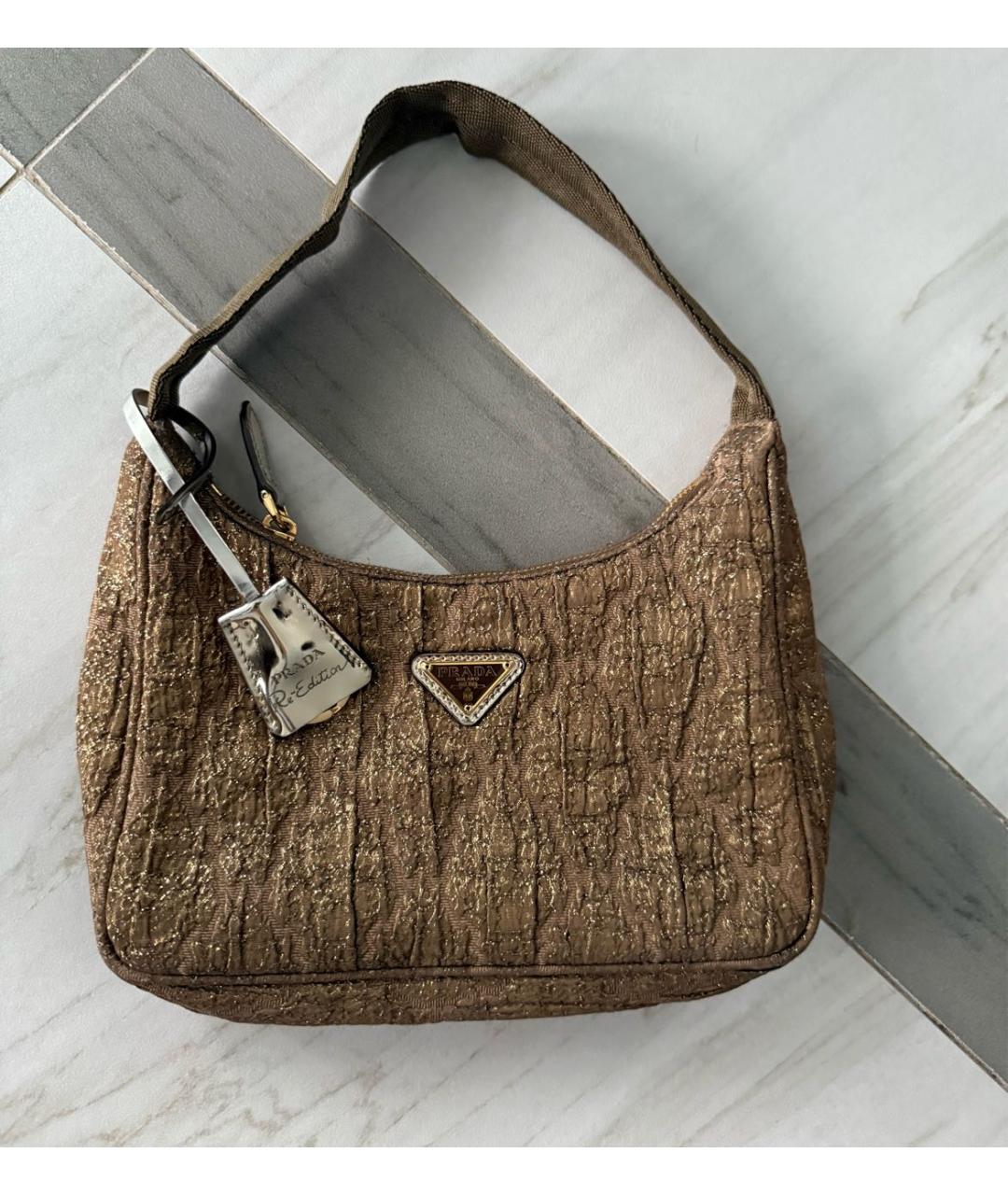 PRADA Золотая тканевая сумка с короткими ручками, фото 6