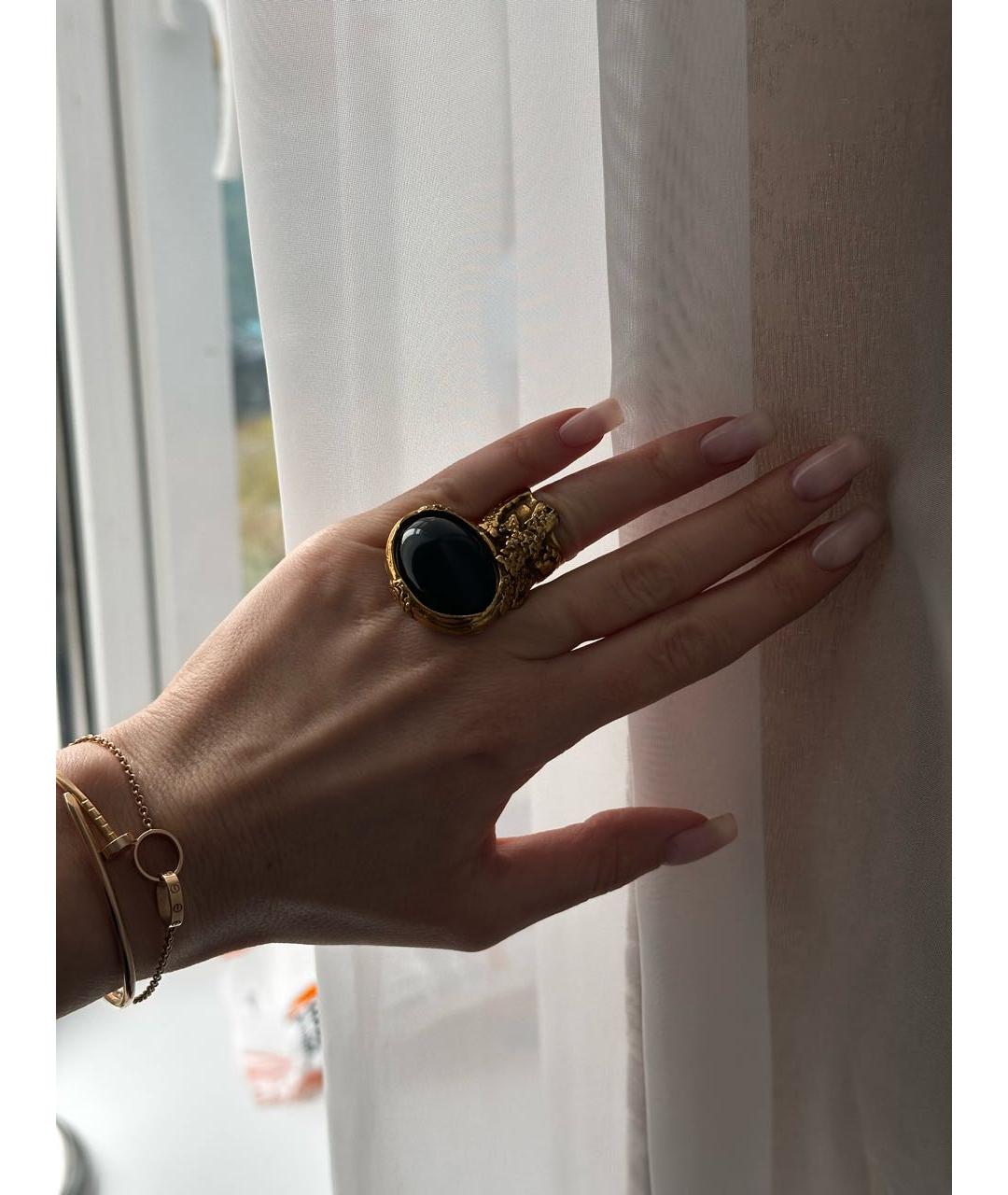 SAINT LAURENT Черное позолоченное кольцо, фото 6