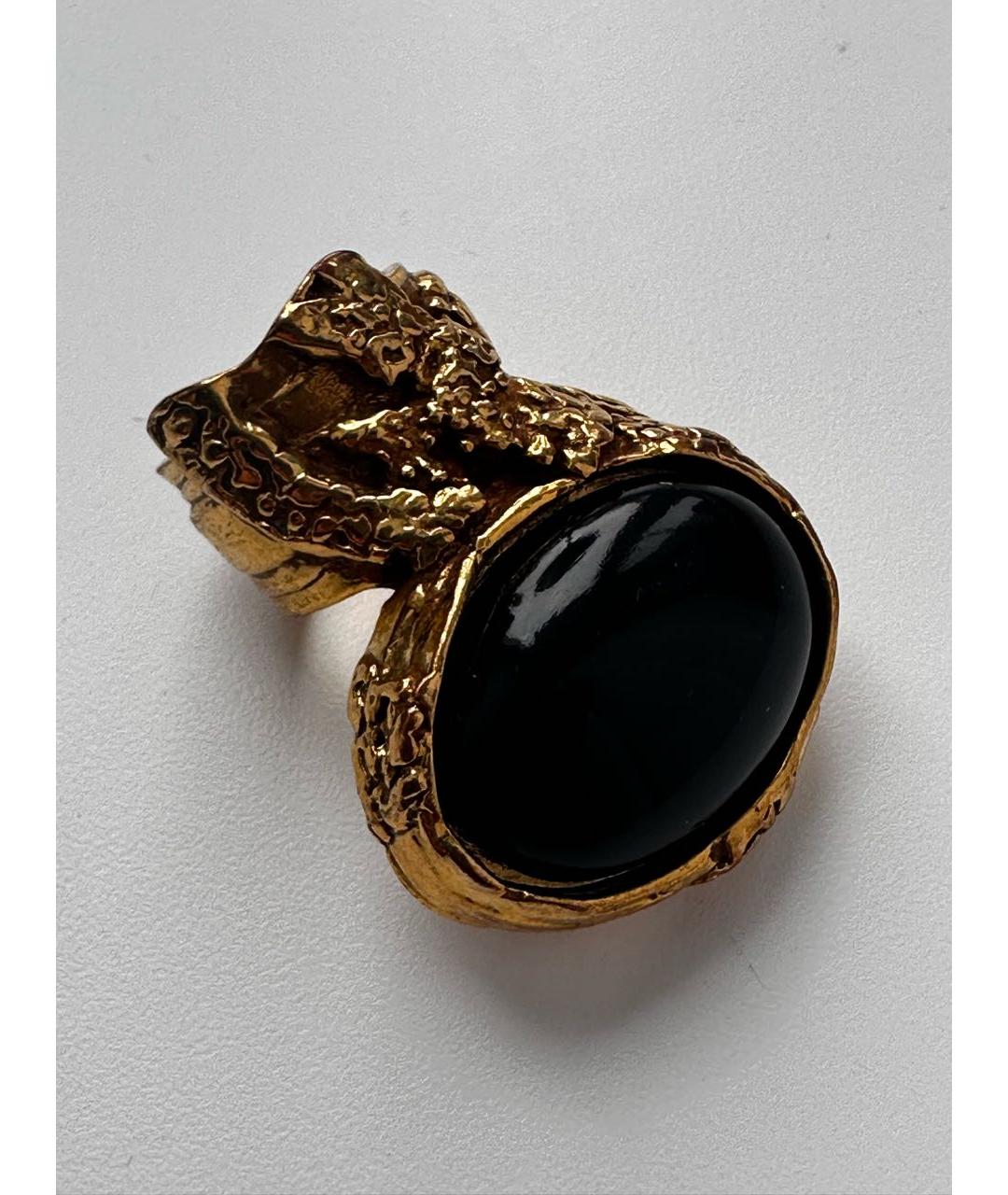 SAINT LAURENT Черное позолоченное кольцо, фото 7