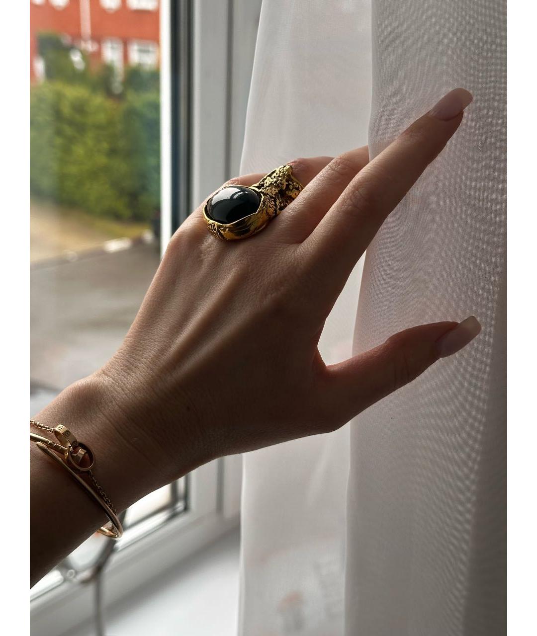 SAINT LAURENT Черное позолоченное кольцо, фото 5