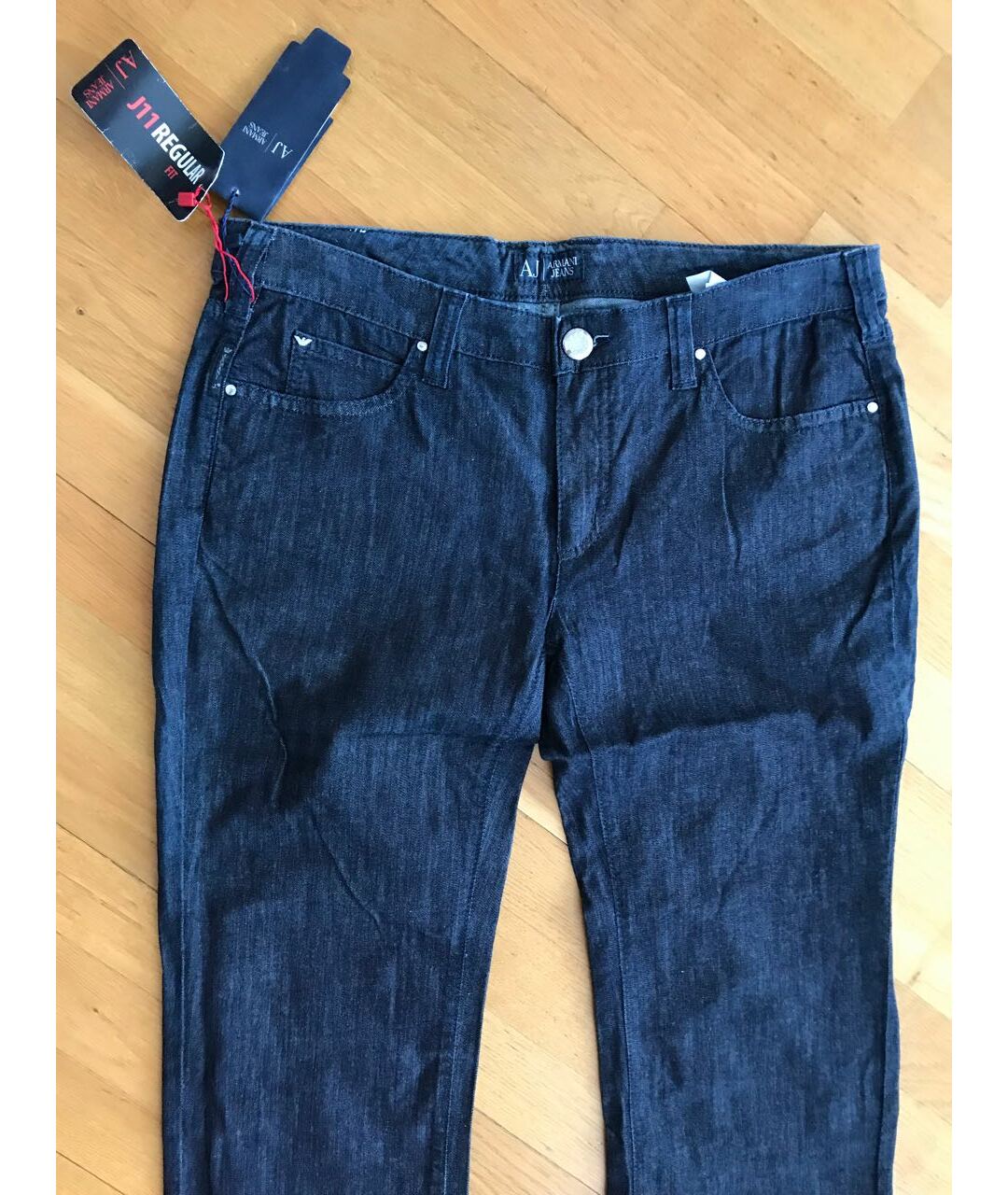 ARMANI JEANS Темно-синие хлопко-эластановые прямые джинсы, фото 2