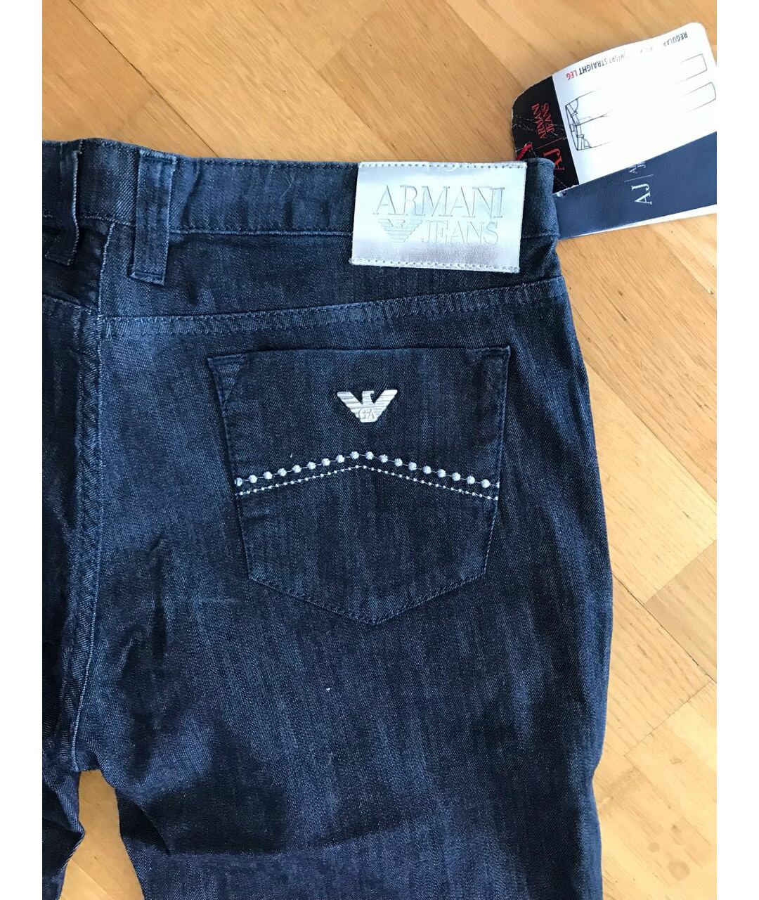 ARMANI JEANS Темно-синие хлопко-эластановые прямые джинсы, фото 4
