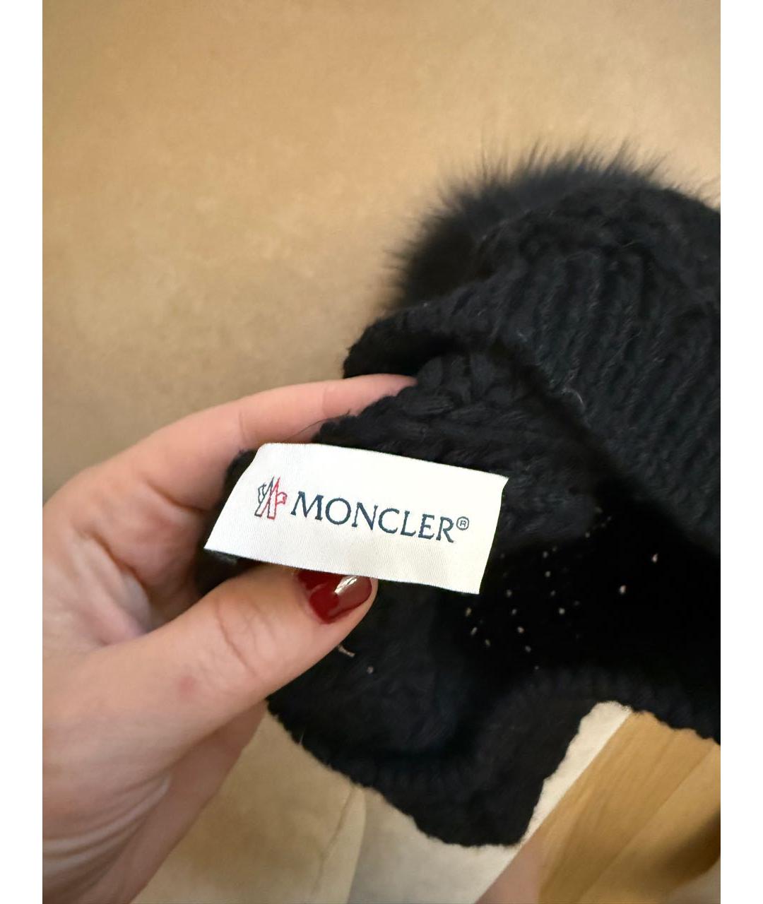 MONCLER Черная шерстяная шапка, фото 3