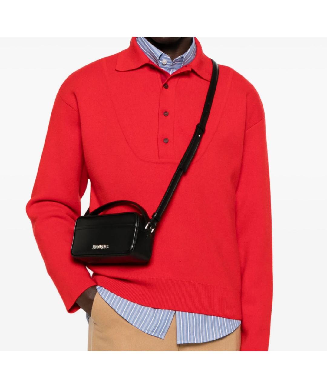 JACQUEMUS Черная кожаная сумка тоут, фото 2