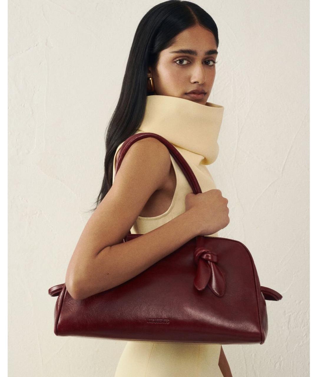 JACQUEMUS Бордовая кожаная сумка тоут, фото 2