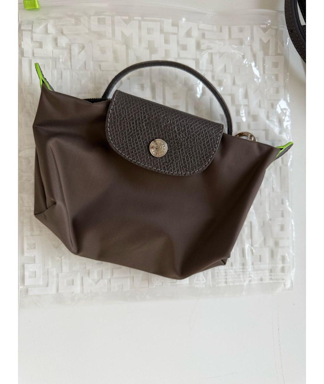 LONGCHAMP Коричневая тканевая сумка с короткими ручками, фото 4