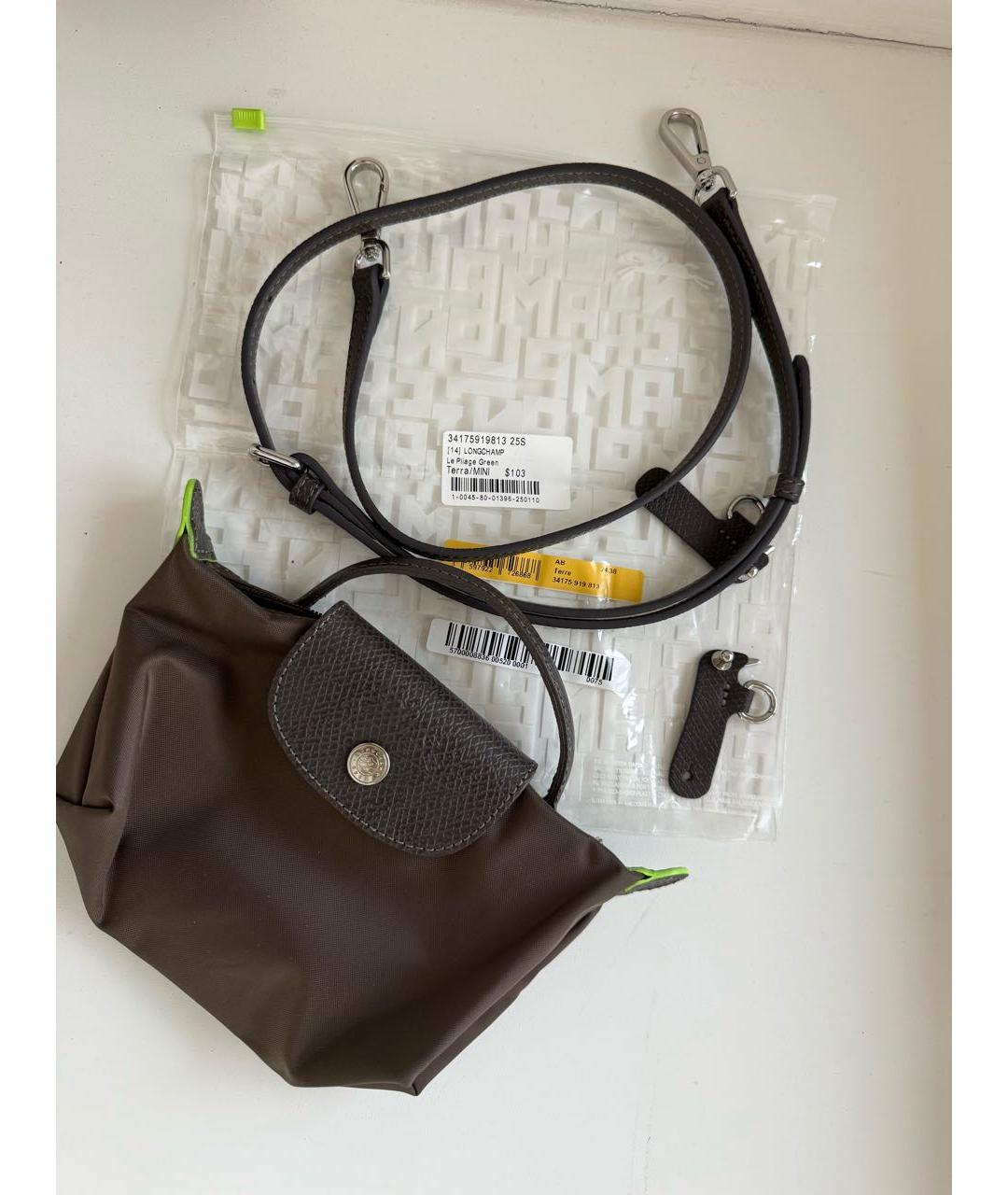 LONGCHAMP Коричневая тканевая сумка с короткими ручками, фото 3