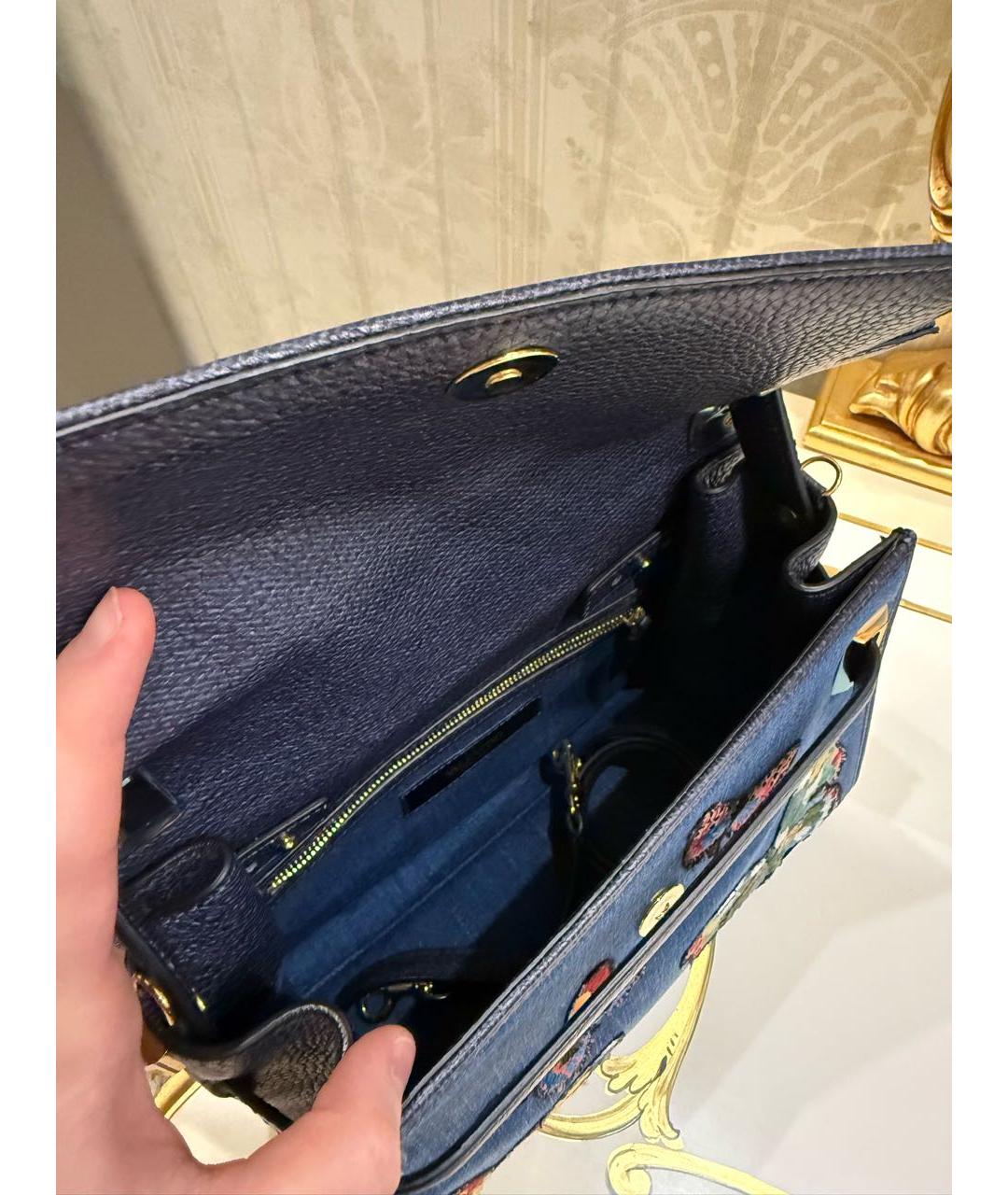 VALENTINO Темно-синяя деним сумка с короткими ручками, фото 4