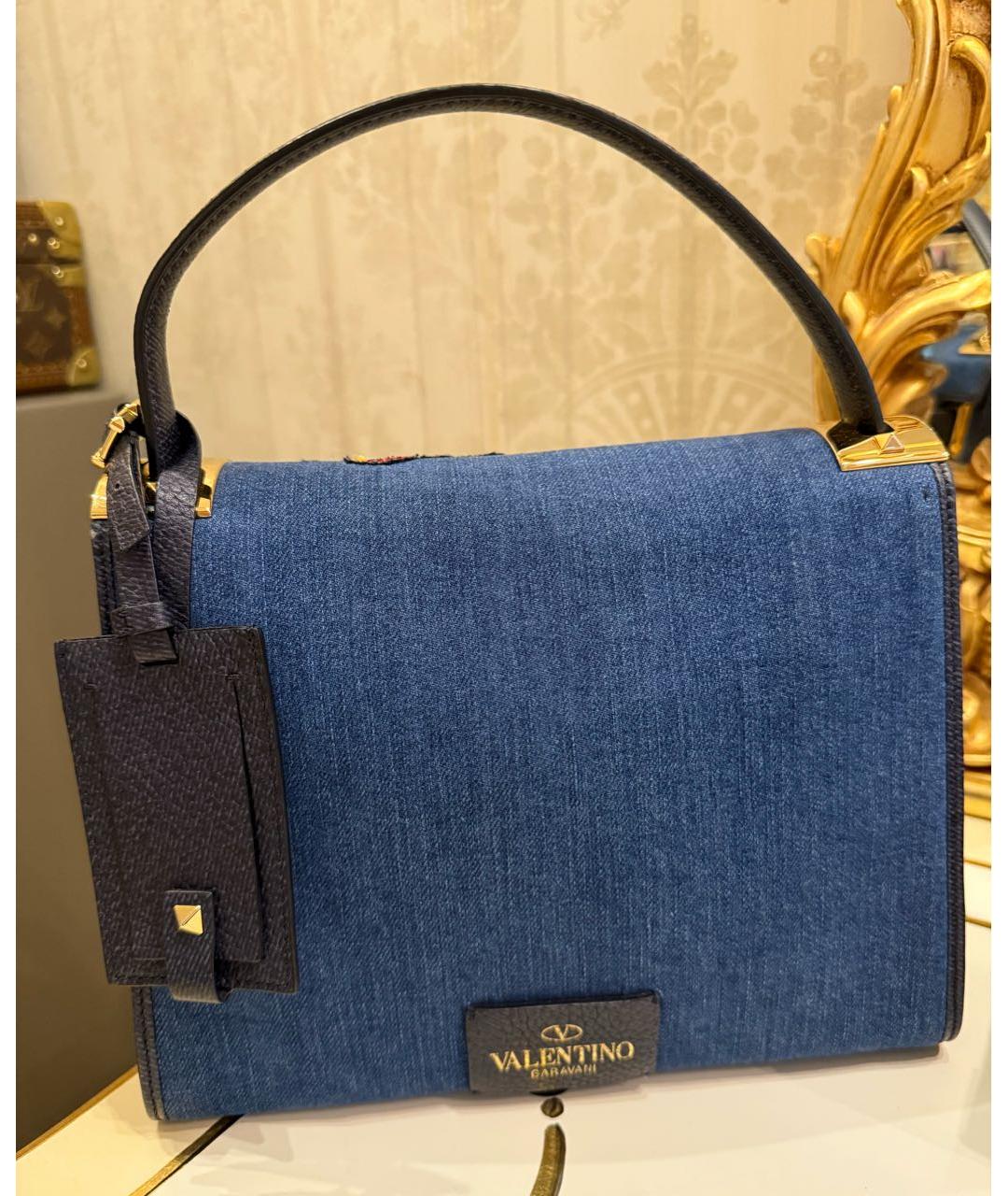 VALENTINO Темно-синяя деним сумка с короткими ручками, фото 3