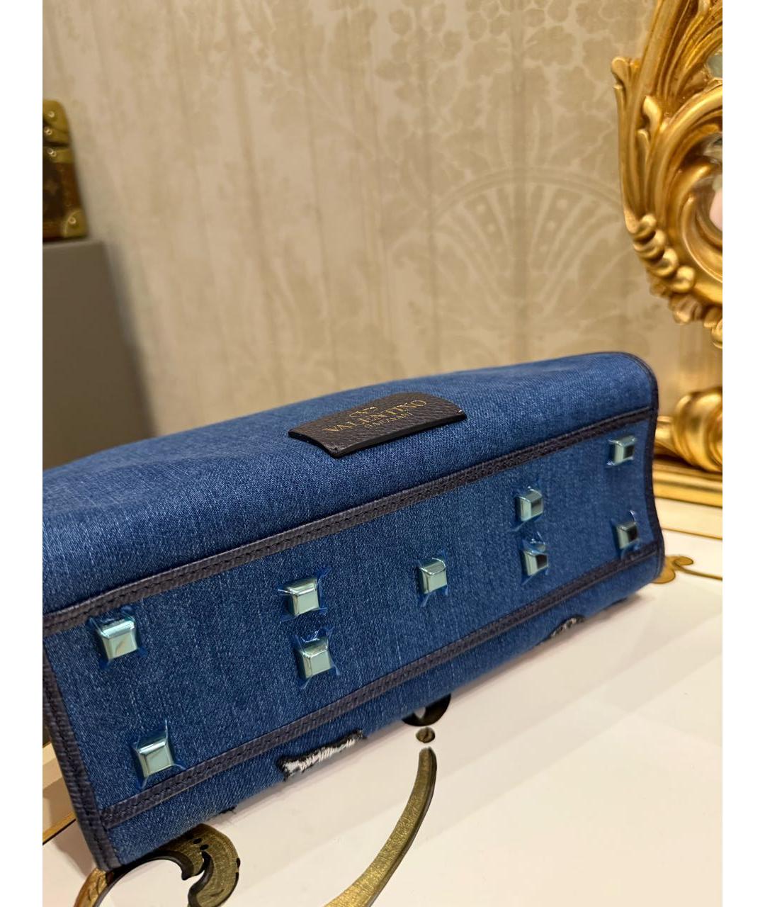 VALENTINO Темно-синяя деним сумка с короткими ручками, фото 6