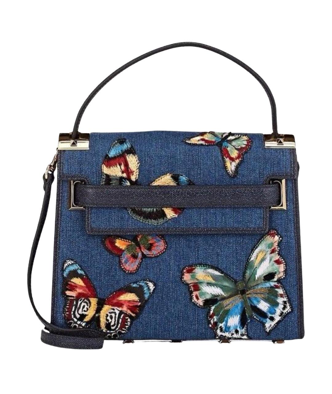 VALENTINO Темно-синяя деним сумка с короткими ручками, фото 1