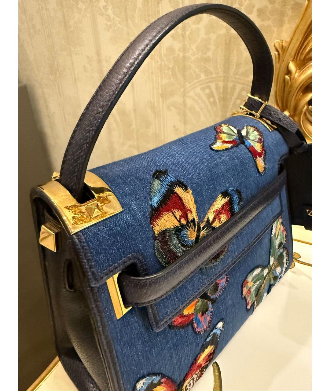 VALENTINO Темно-синяя деним сумка с короткими ручками, фото 5