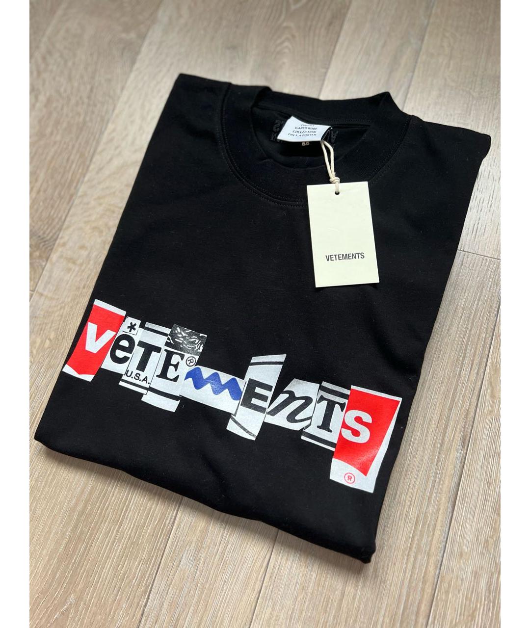 VETEMENTS Черная хлопковая футболка, фото 8