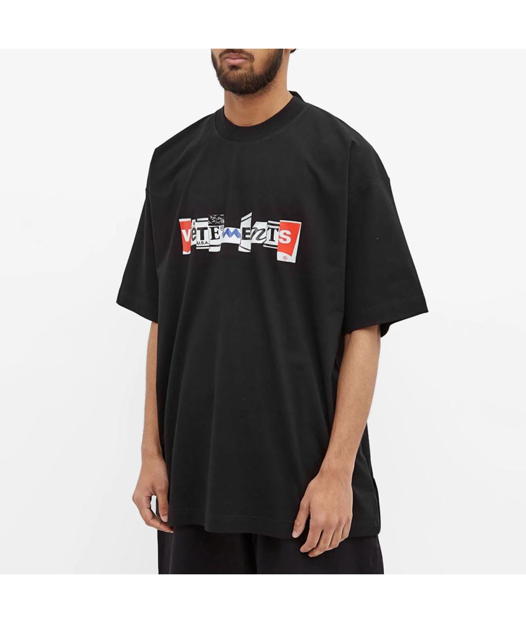 VETEMENTS Черная хлопковая футболка, фото 2