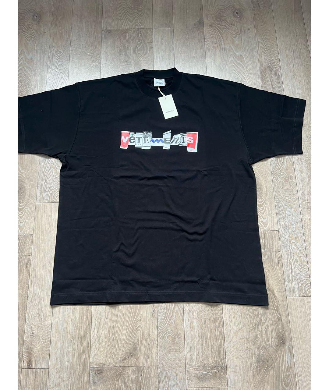 VETEMENTS Черная хлопковая футболка, фото 6