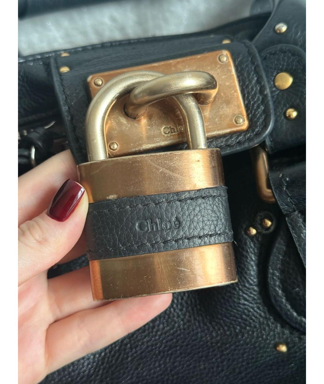 CHLOE Черная кожаная сумка с короткими ручками, фото 5