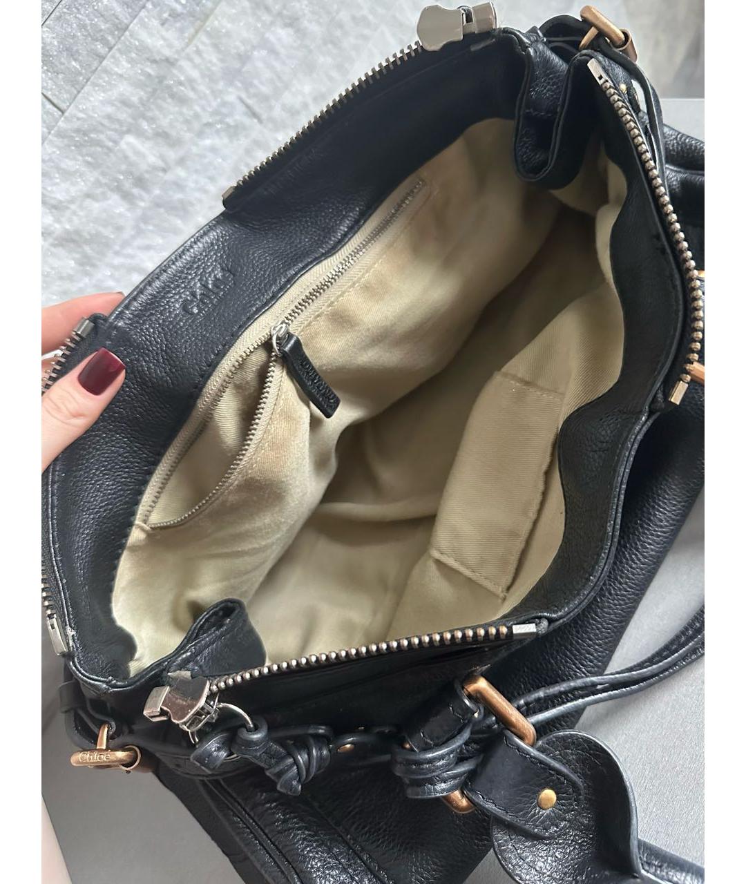 CHLOE Черная кожаная сумка с короткими ручками, фото 6