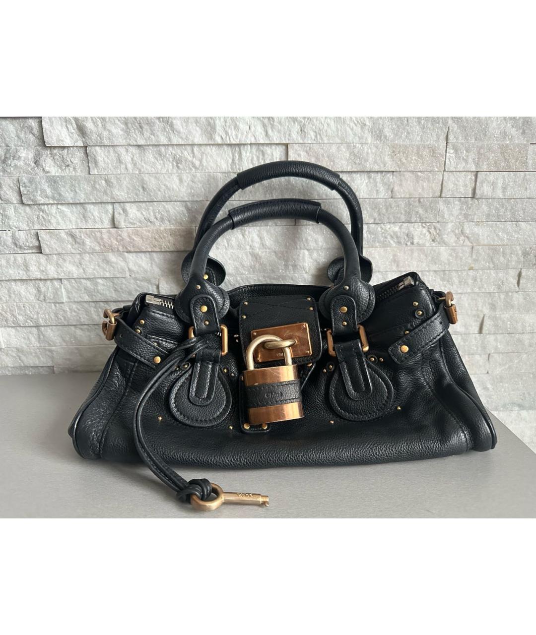 CHLOE Черная кожаная сумка с короткими ручками, фото 2