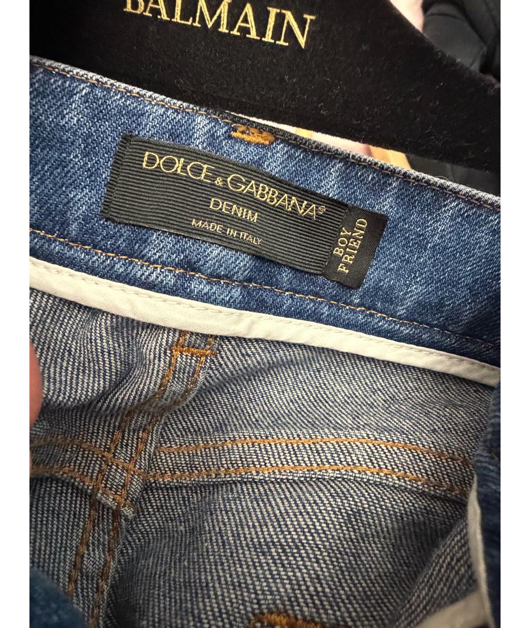 DOLCE&GABBANA Синие хлопко-эластановые прямые джинсы, фото 3