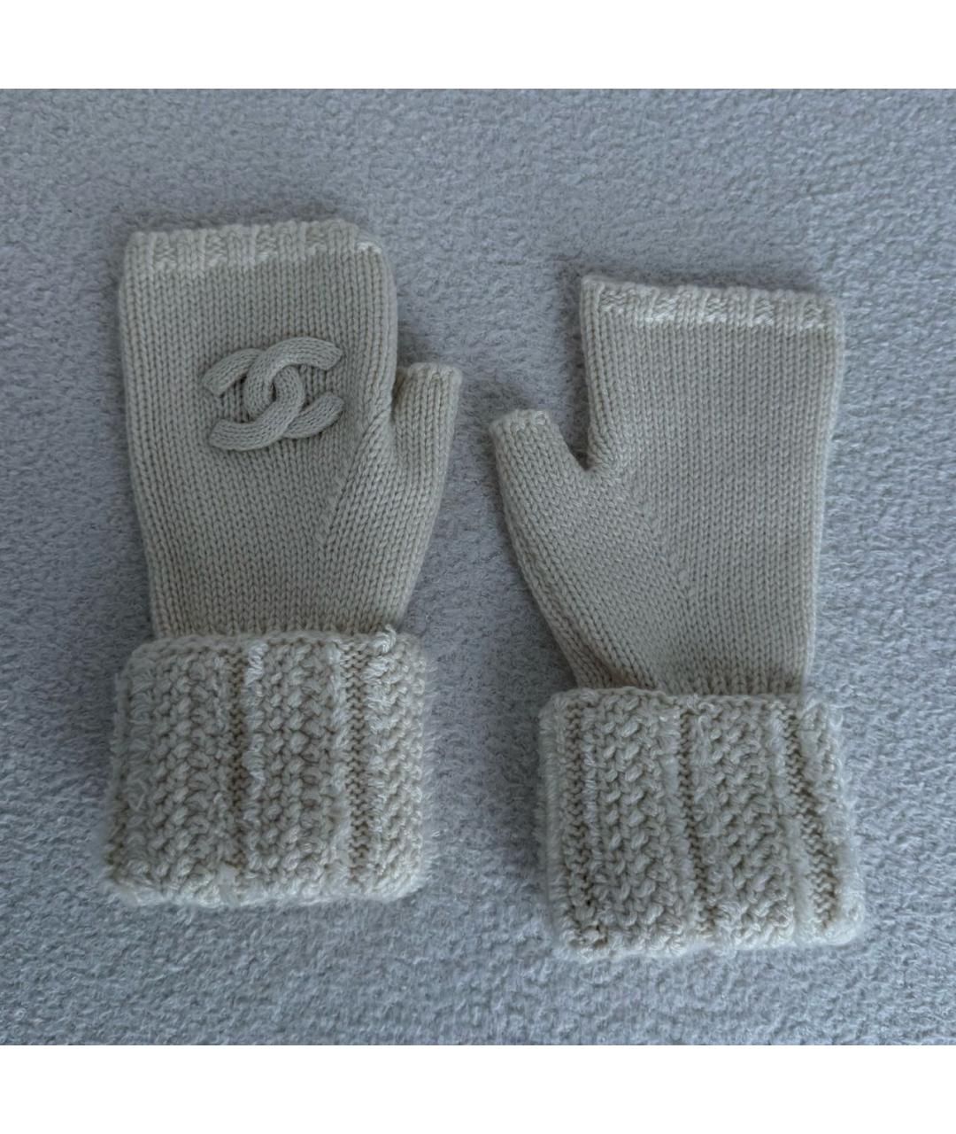 CHANEL Бежевые шерстяные митенки, фото 5