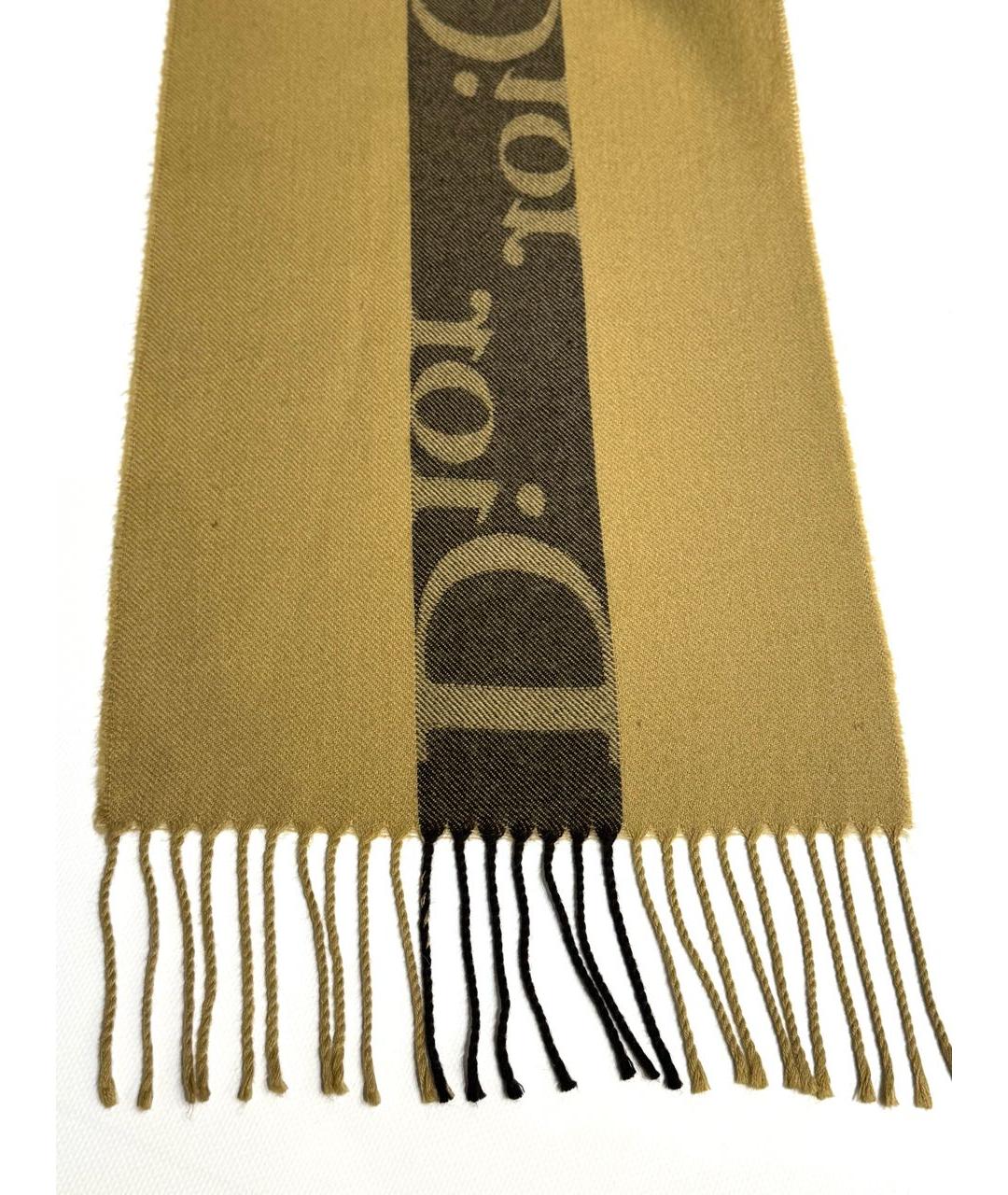 CHRISTIAN DIOR Коричневый шерстяной шарф, фото 7