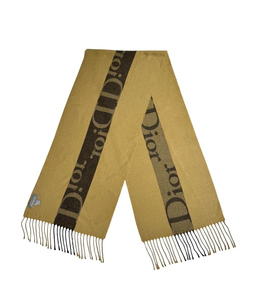 CHRISTIAN DIOR Коричневый шерстяной шарф, фото 1