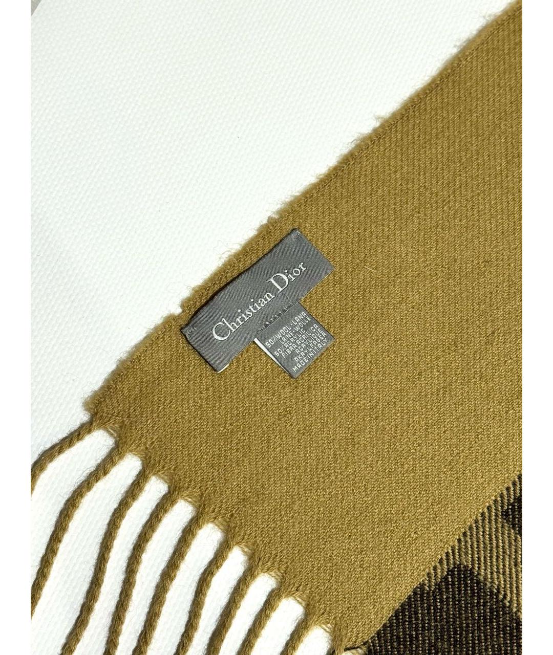 CHRISTIAN DIOR Коричневый шерстяной шарф, фото 2