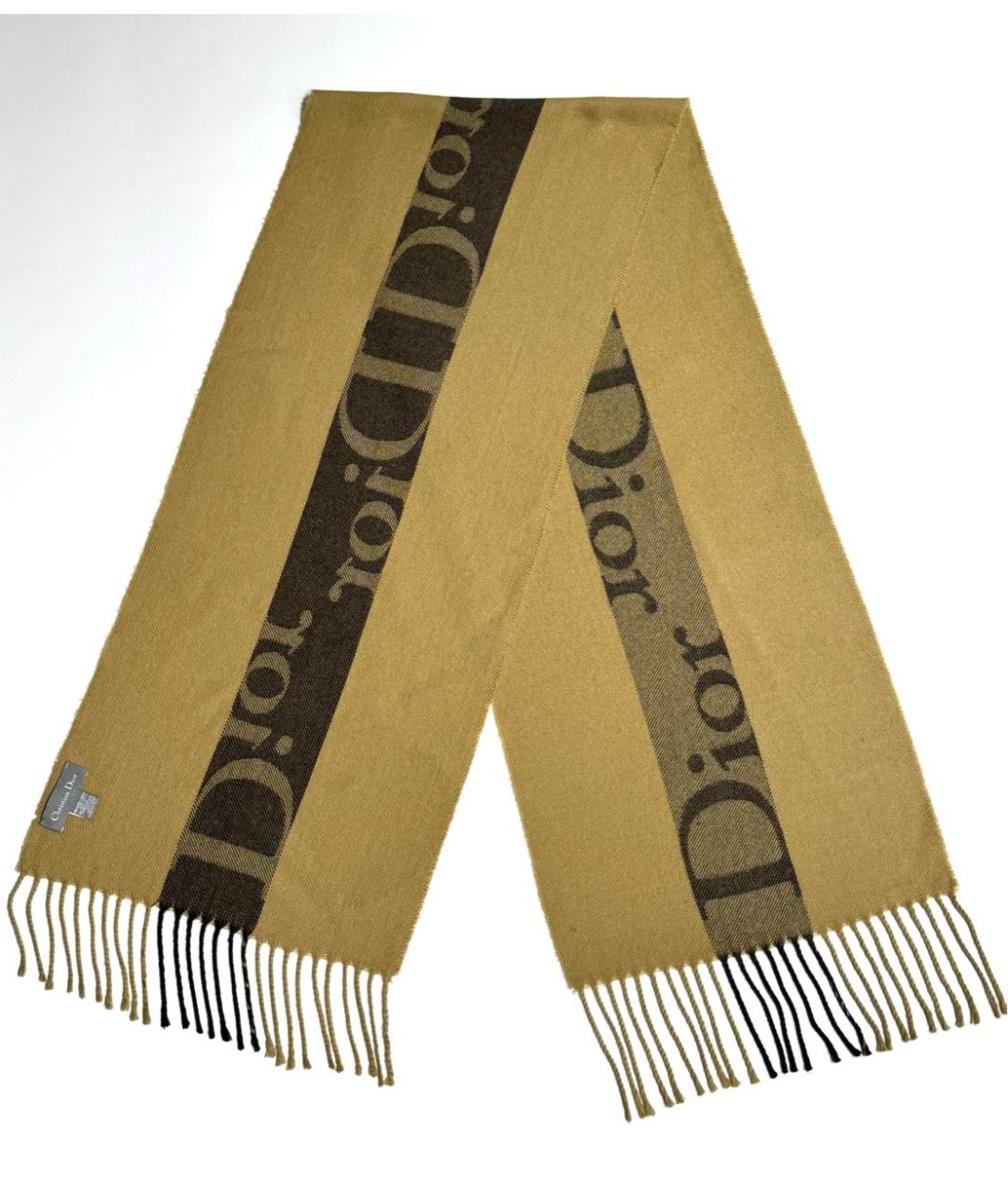 CHRISTIAN DIOR Коричневый шерстяной шарф, фото 9