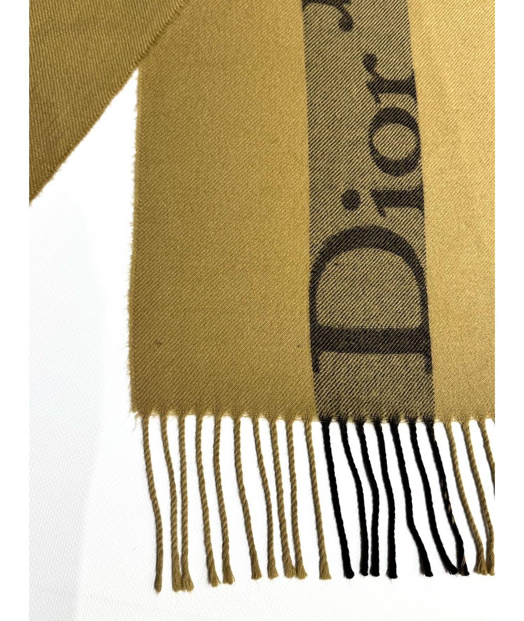 CHRISTIAN DIOR Коричневый шерстяной шарф, фото 4