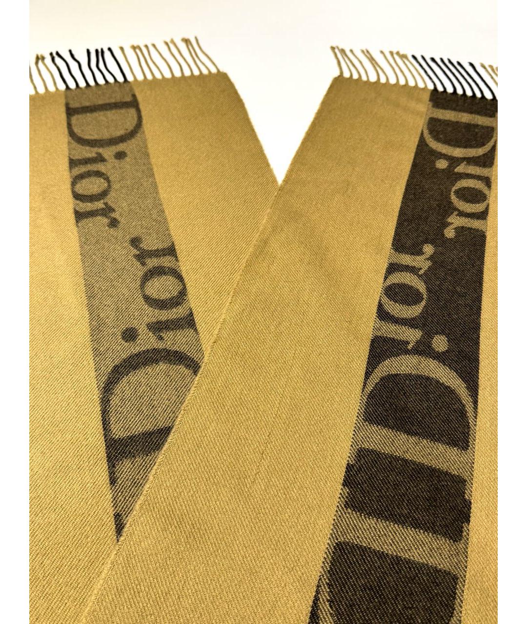 CHRISTIAN DIOR Коричневый шерстяной шарф, фото 5