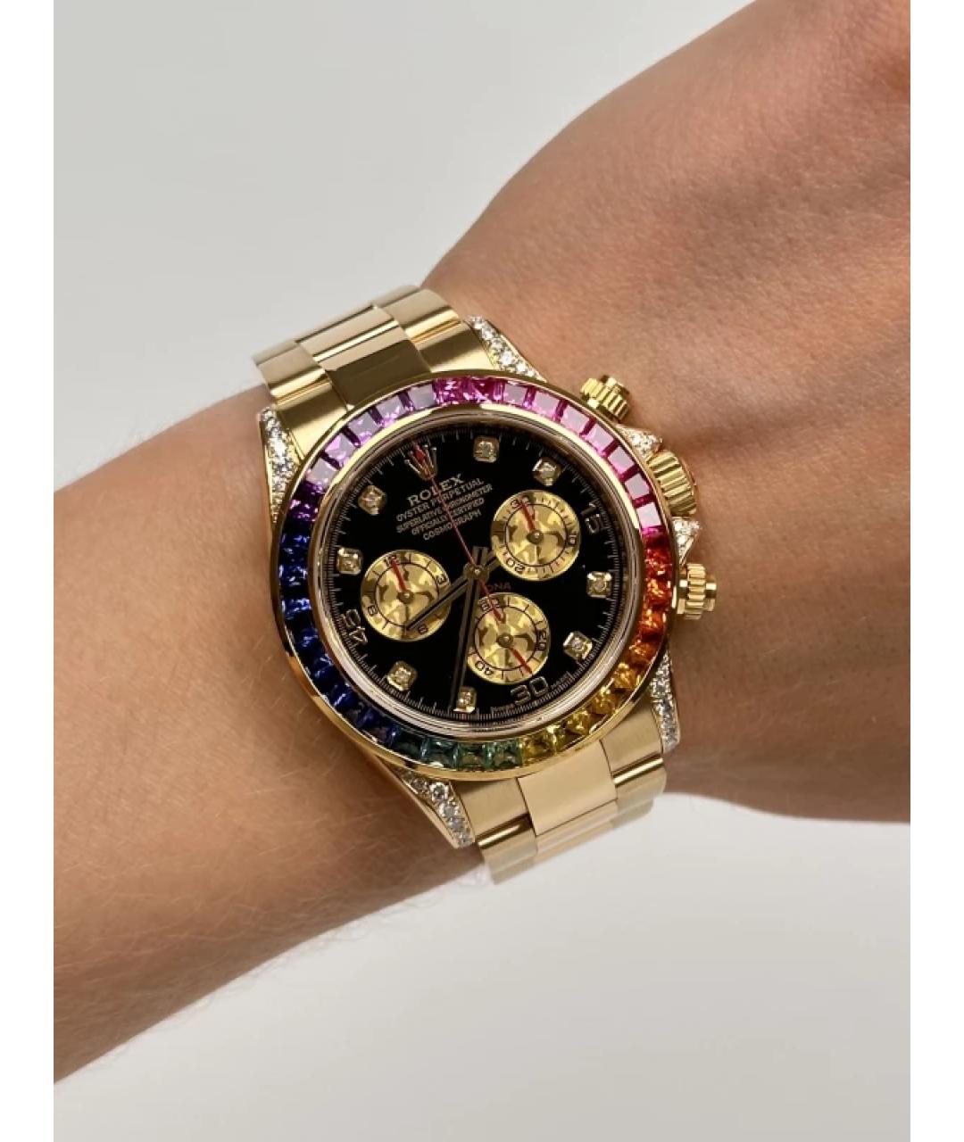 ROLEX Черные часы из желтого золота, фото 2